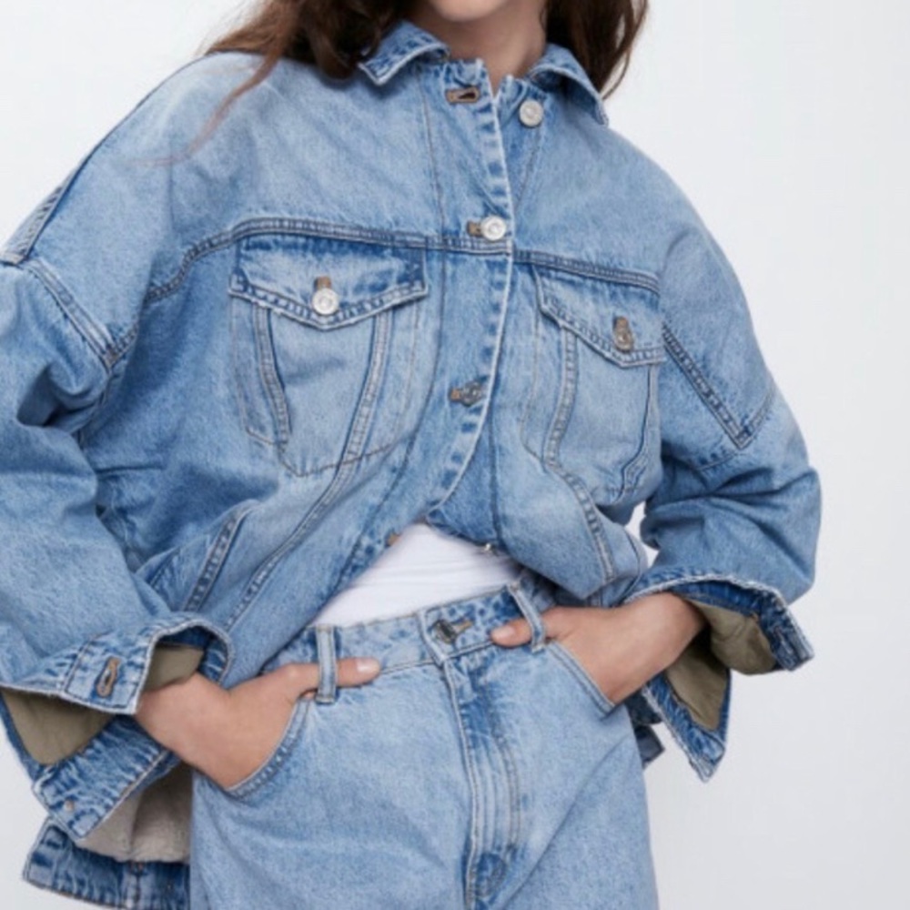 Zara Sherpa lined denim jacket.